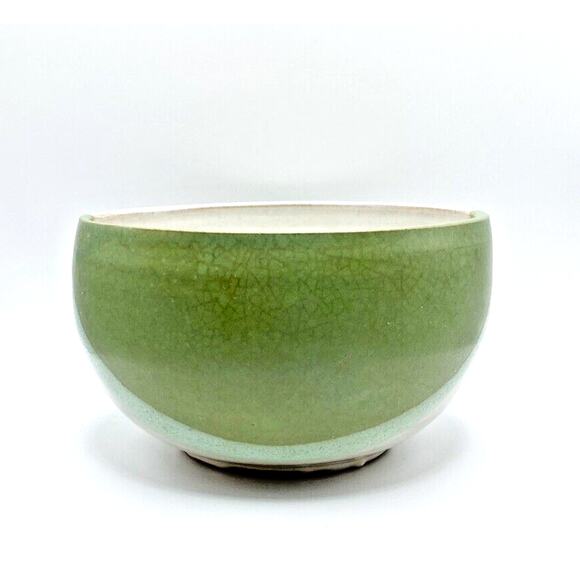 Studio Art Pottery Bowl Hand Thrown Shades Of Green White Glazed Artist Signed - Picture 4 of 13
